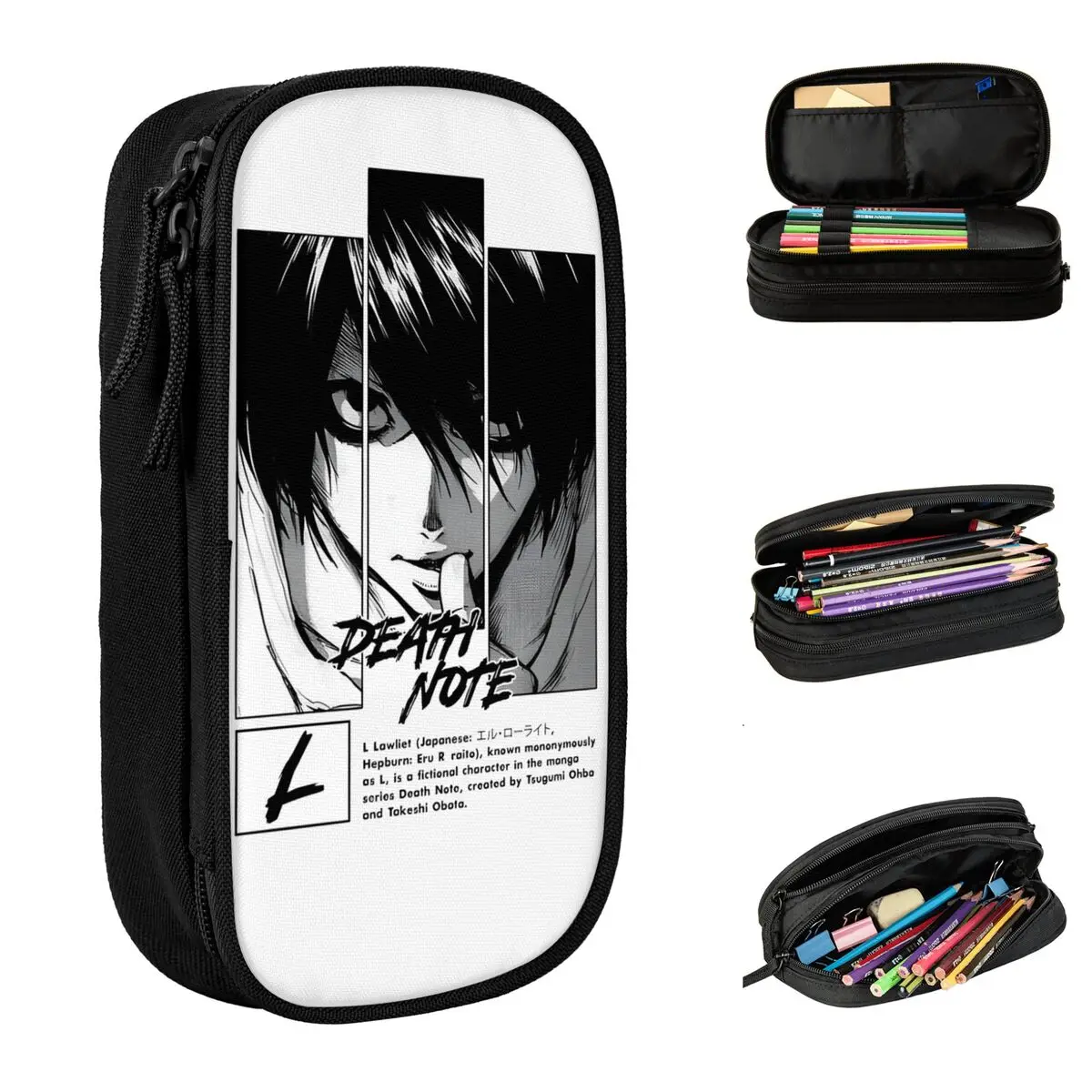 Diversão O mais inteligente Death-Note Lápis Casos, Lápis Bolsa, Pen Pouch, Estudante, Grande Capacidade Lápis Sacos, Material Escolar, Papelaria Cosmética