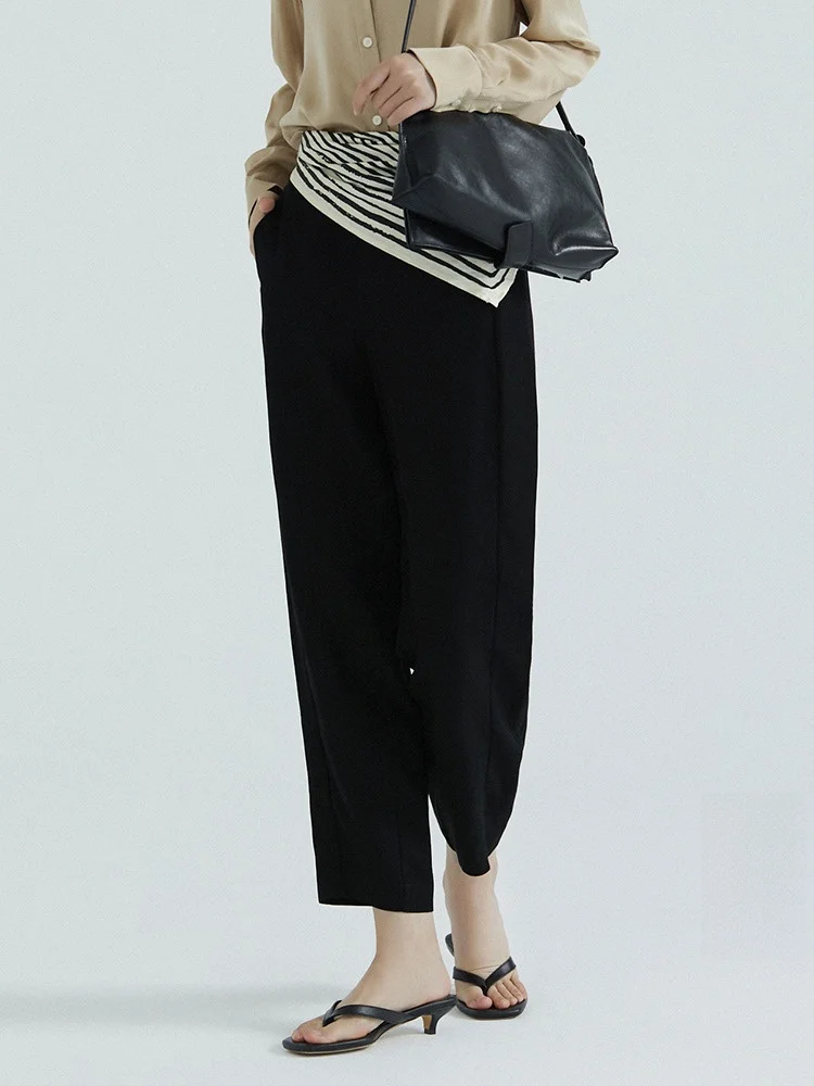 

Travel Original Small Haren Nine Points Pants Thin Loose Bla Casual Trousers for Women Commute All Match Spring