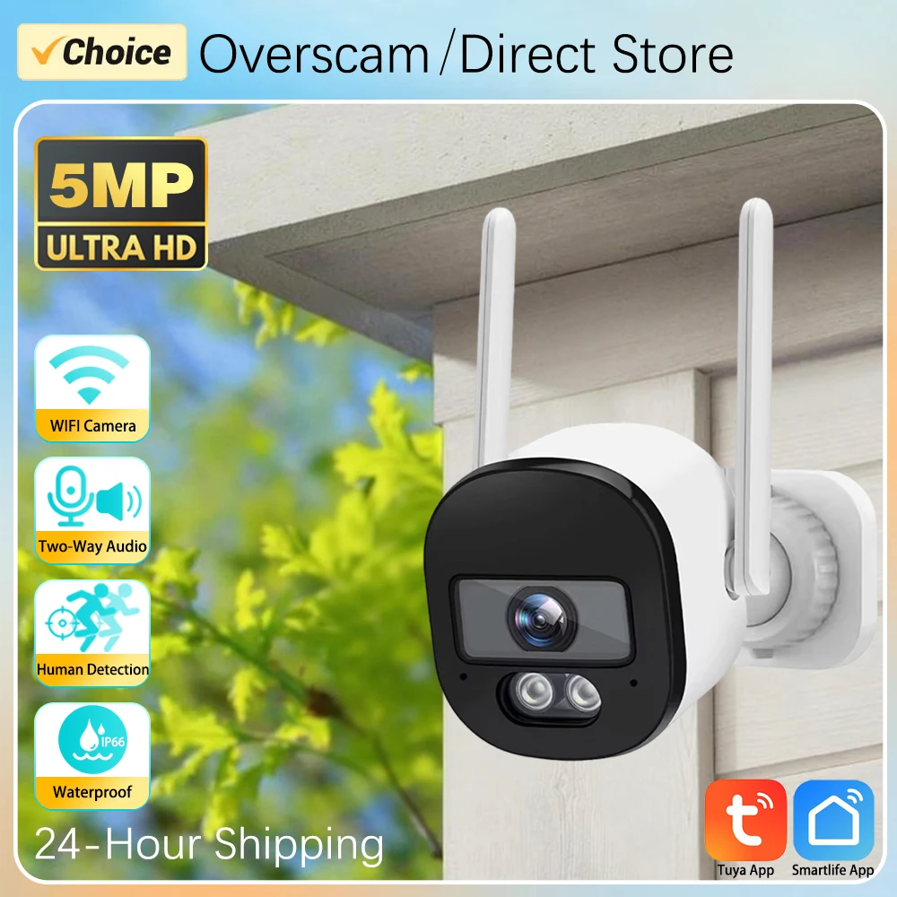 

Tuya 5MP Wireless Bullet Camera Outdoor 2.4G Wifi Security Camera Color Night Vision Surveillance Support Onvif Two Way Audio