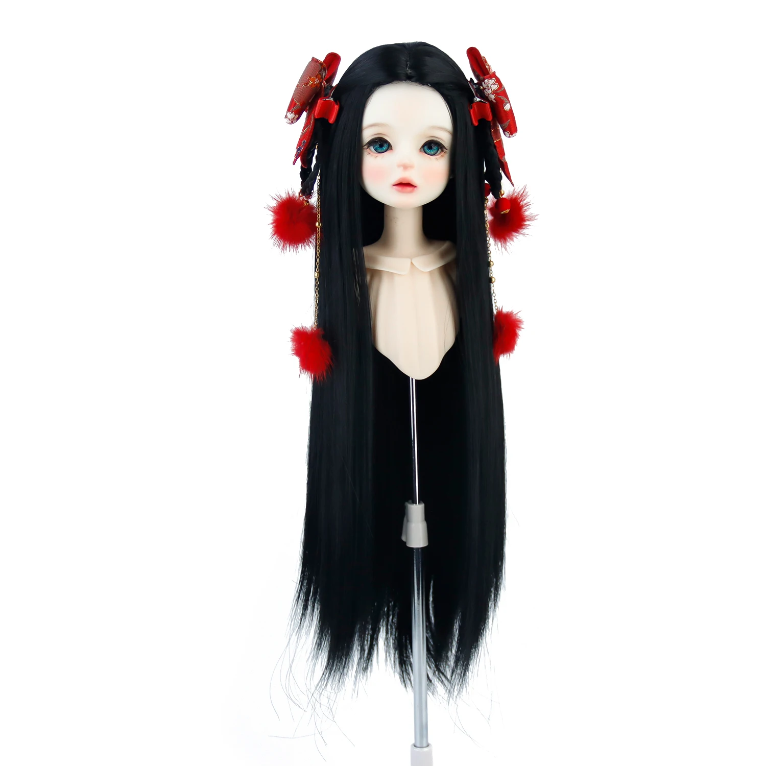 

1/3 BJD Long Straight Black Pink Soft Synthetic Fiber 8-9'' Doll Wigs For Dollfie Dream DDH 22CM Head Doll Hair