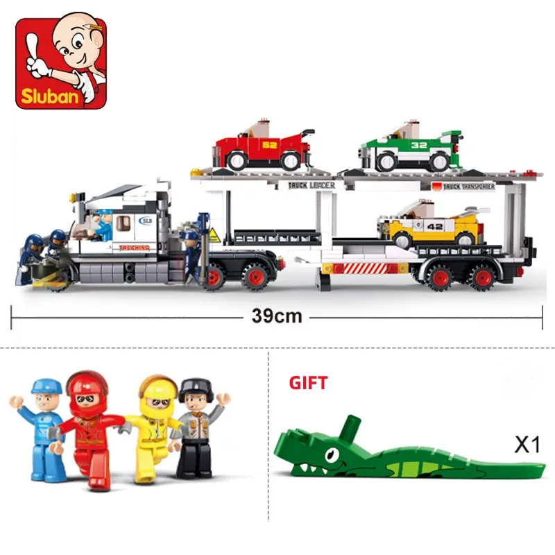 Sluban Building Block Toys City Scene B0339 Track Transporter 638PCS Bricks Racing Compatible With Leading Brands