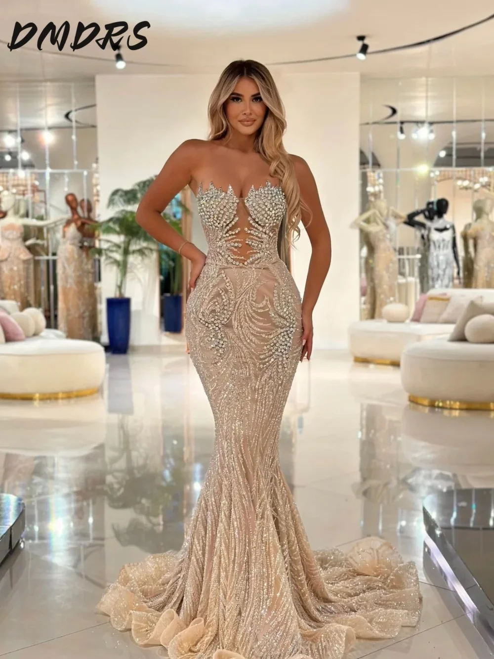 Hot Selling Heavily Beaded Prom Dress Exquisite Charming Sleeveless Party Dress Classic A-Line Floor-Length Evening Gowns Custom