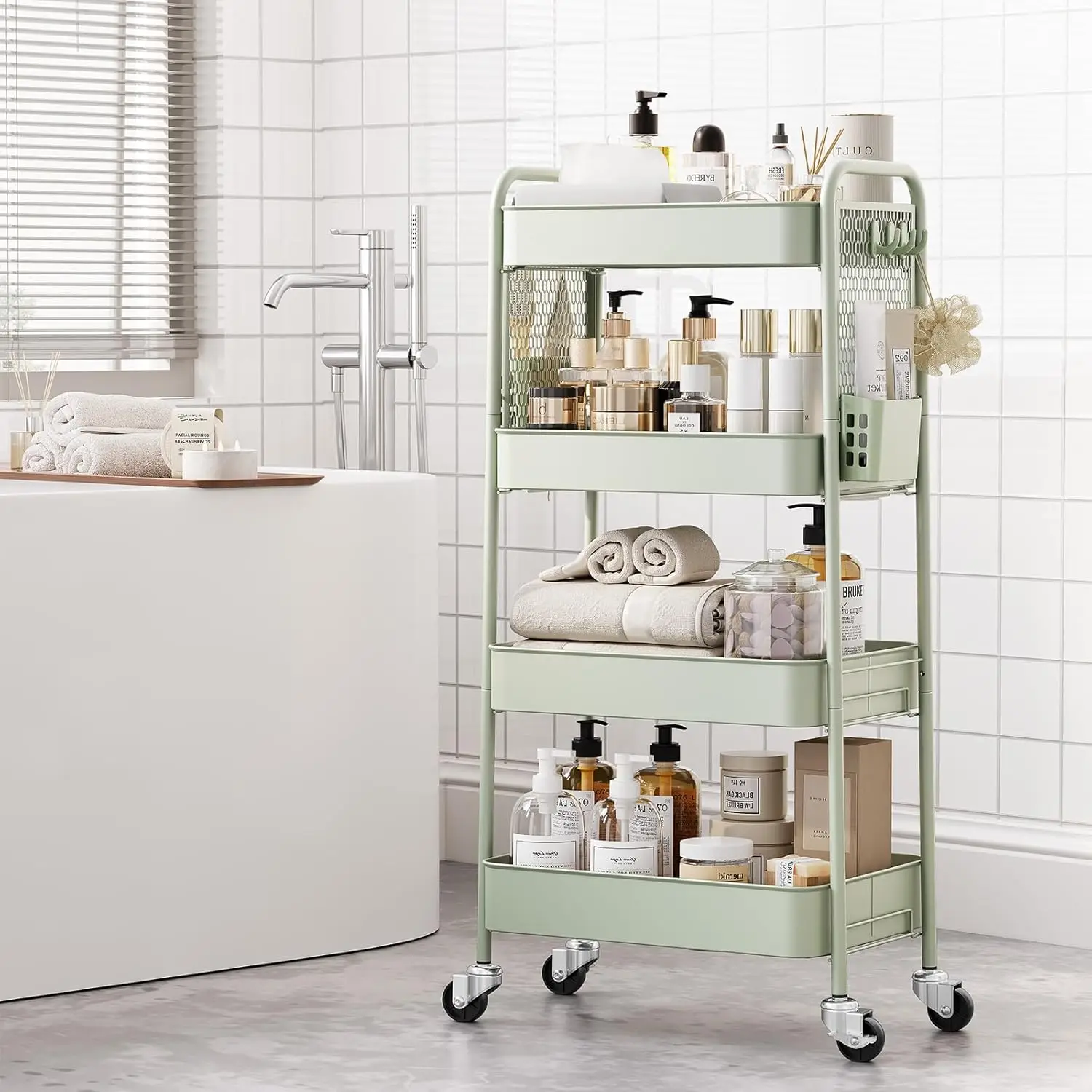 Rolling Cart in a Bathroom, Organizing Toiletries