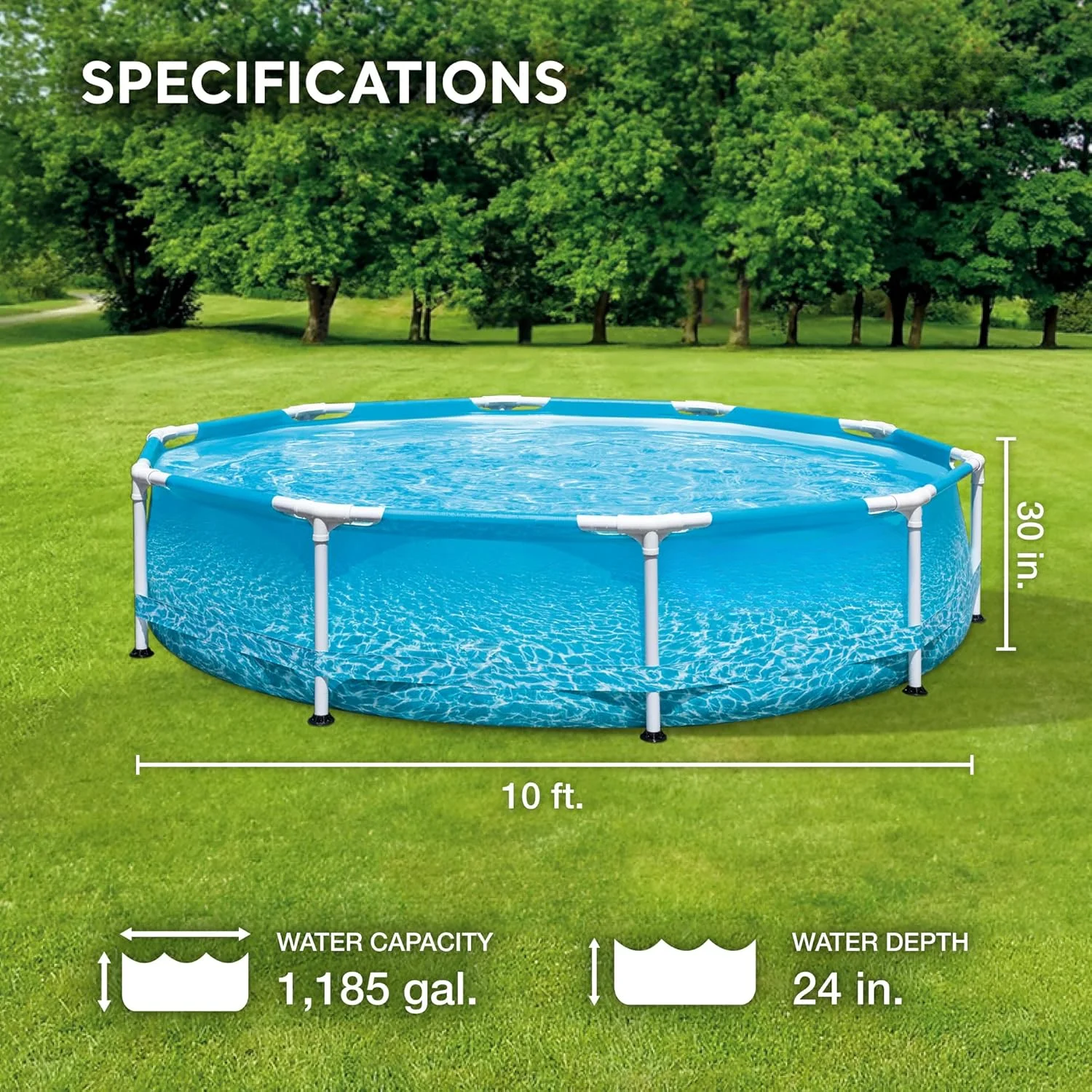 28207EH Beachside Metal Frame Above Ground Swimming Pool Set: 10ft x 30in – Includes 330 GPH Cartridge Filter Pump