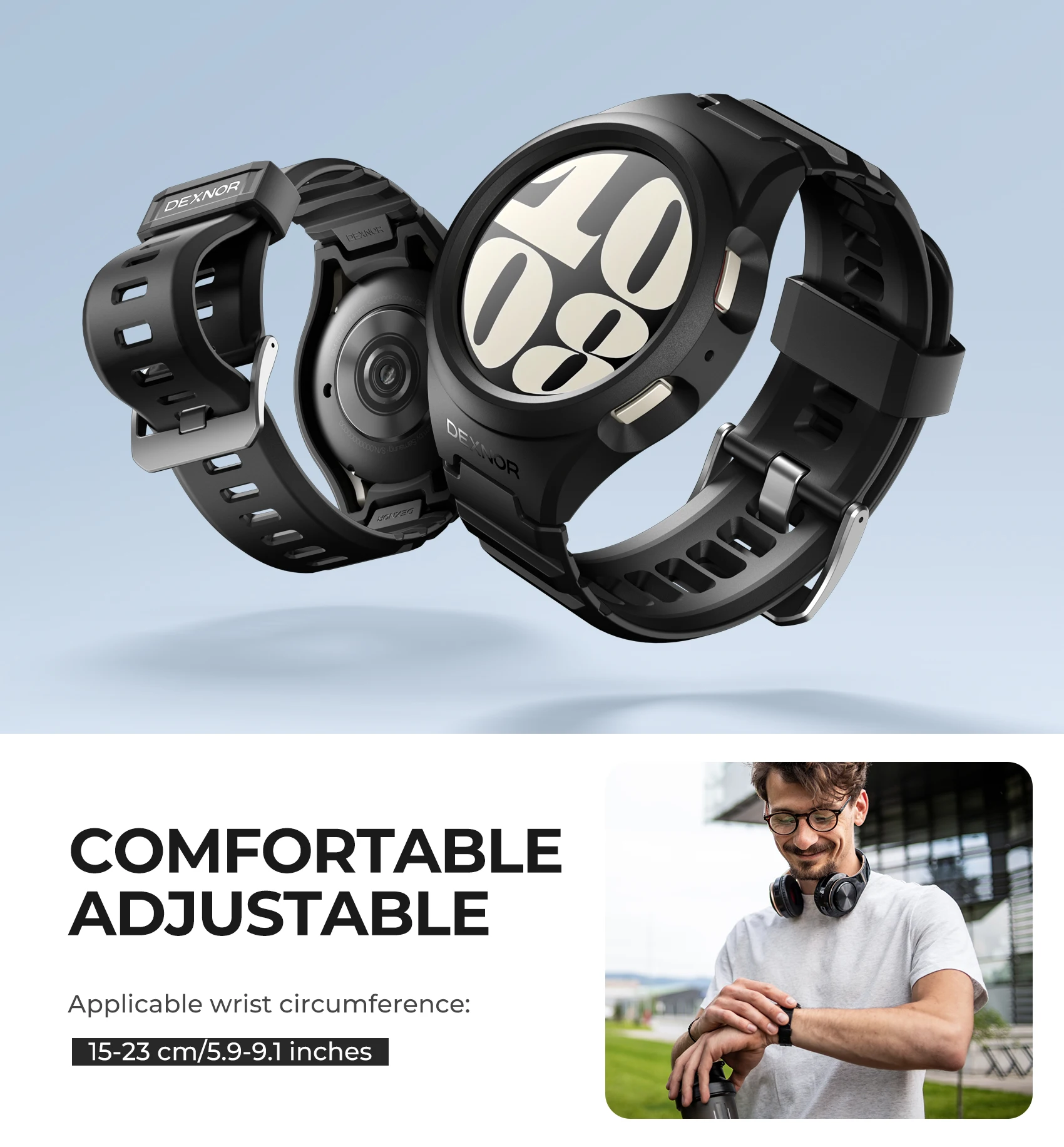 Dexnor Sports Case For Samsung Galaxy Watch 6 with Case 40mm Adjustable Watch Band Rugged Grade Shockproof uni-body design Cover