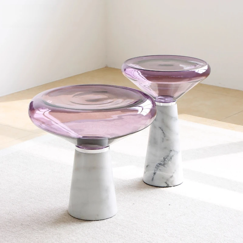 

Modern minimalist designer marble sofa edge moveable Italian minimalist creative stained glass