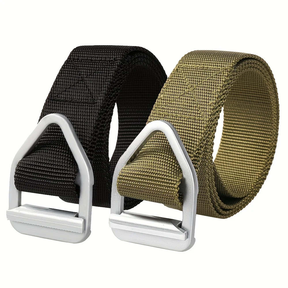 1 Stück Legierungs-Canvas-Gürtel mit dreieckiger Schnalle, Outdoor-Sport-Freizeitgürtel für Herren, lässig, robust und langlebig, atmungsaktiv und leicht – Detail 3