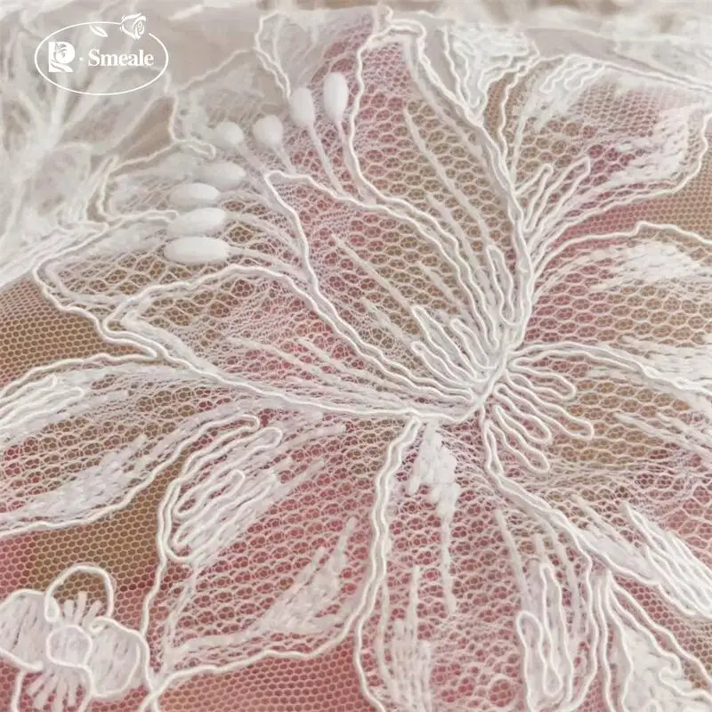 Neuer Rand bestickter Spitzenstoff, große Blumen, Blätter, Hochzeitskleid, Brautschleier, DIY Nähen, Stickerei, Stoff RS250871 – Detail 6