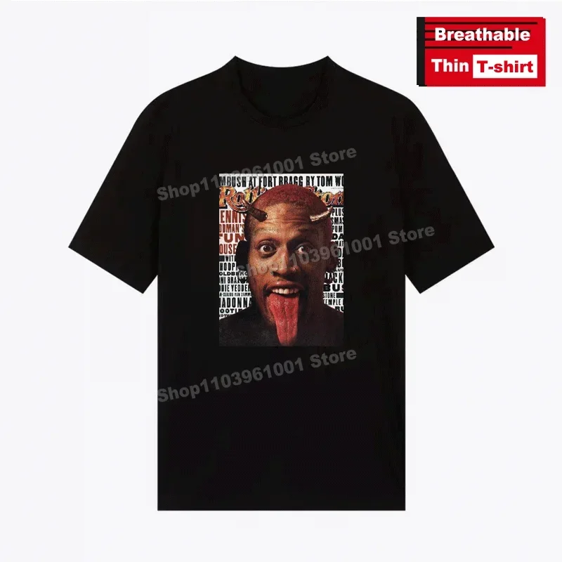 

Дышащая тонкая футболка, забавные рубашки с принтом Rodman-Tongue, повседневные уличные футболки в стиле хип-хоп с короткими рукавами
