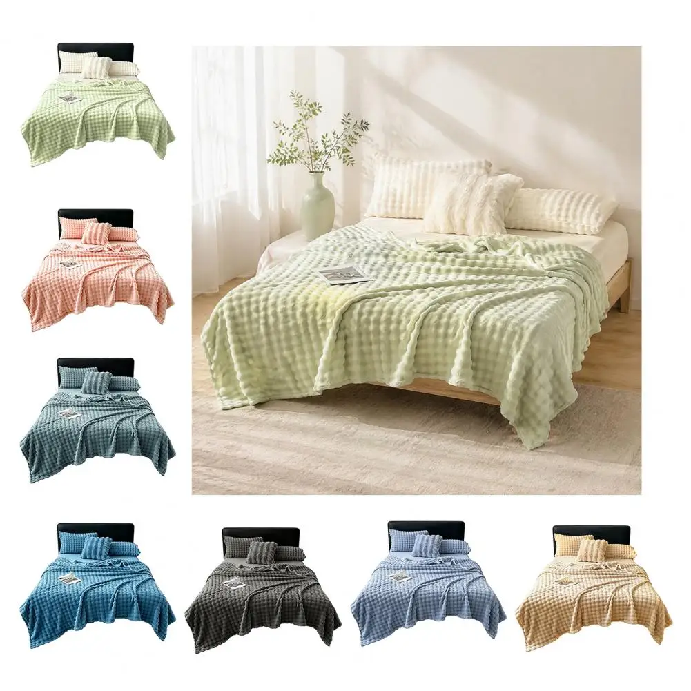 Soft Plush Blanket, 3D Bubble Rabbit Fur Texture Thickened Thermal Throw, Double-Sided Milk Velvet Warm Blanket for Bedroom