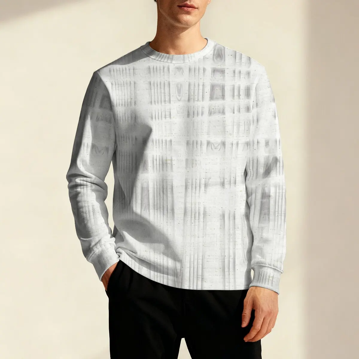 

Простая однотонная мужская толстовка с длинными рукавами и круглым вырезом для осени и зимы, модный и универсальный повседневный топ.