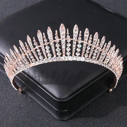 Rose Gold Color Sparkly Crystal Prom Queen Crown And Tiara Headband Baroque Bridal Diadem For Women Girls Wedding Hair Jewelry