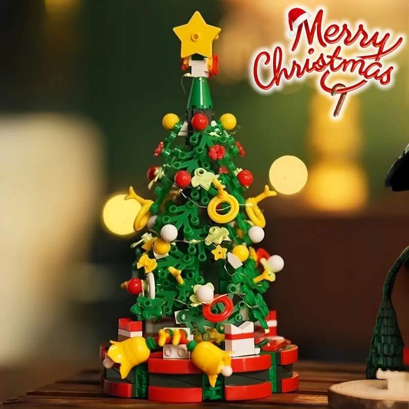 크리스마스 트리 빌딩 블록 카와이 홀리데이 리스 장난감 소장 모델 데스크탑 장식 어린이 선물