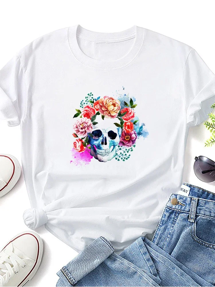 White T Shirt O-Neck Loose Summer  Camera Print Tops Round Neck Oversized Short Sleeve Breathable Leisure Tees Short Sleeve