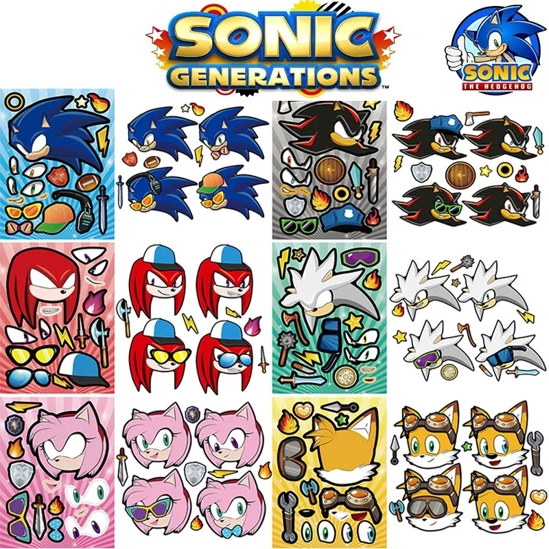 Sonic stiker DIY landak figur Anime interaksi keluarga rakitan Puzzle anak-anak tahan air stiker tabir surya hadiah anak