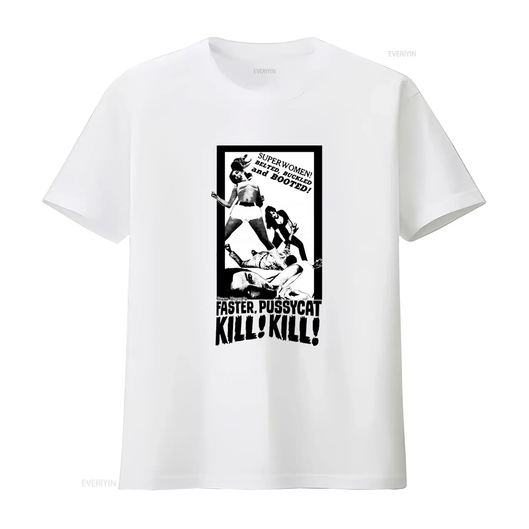Camiseta de estilo retro Faster Pussycat Kill de Russ Meyer con estampado de Tura Satana, preencogida, 100% algodón, lavada con efecto vintage