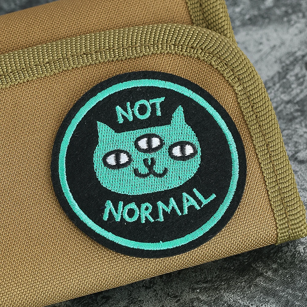 2PCS Embroidery NOT NORMAL Cat Strange Badge Iron on Patches for Clothes DIY Bag Decoration Hole Sewing Scrapbook Accessories