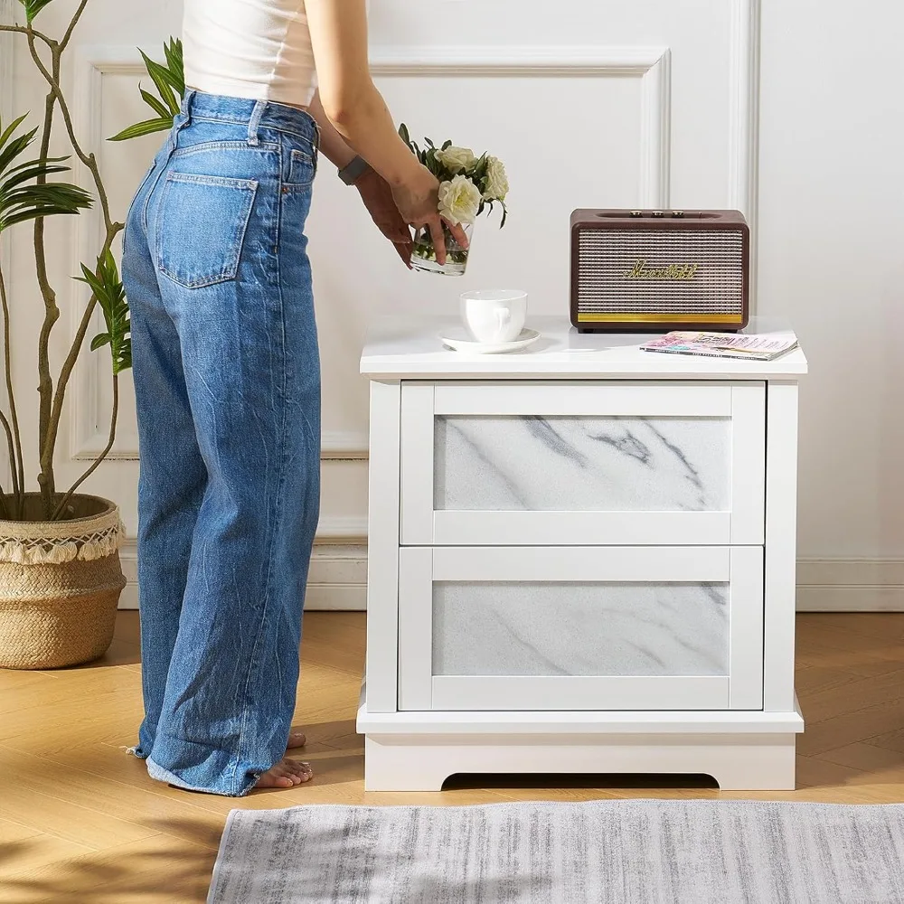 

Luxury Natural Marble Night Stand with Drawers, High Gloss Side Tables in Living Room, Storage End Table for Bedroom