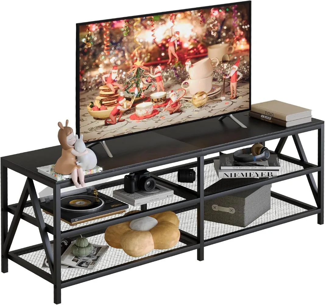 

TV Stand for Up To 65 Inch, Long 55" TV Cabinet with 3-Tier Storage Shelves,Entertainment Center Console Table for Living Room