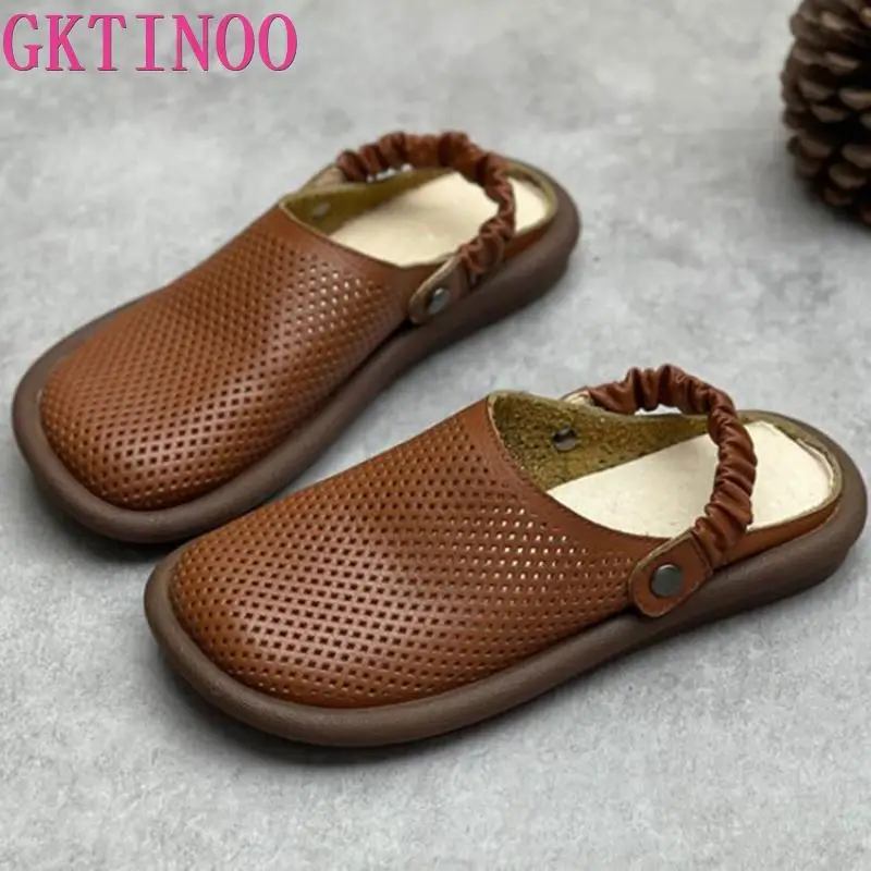 GKTINOO Women Sandals 2024 Summer Shoes Genuine Leather Covered Toe Soft Casual Walking Zapatos Mujer Plataforma Ladies Sandals