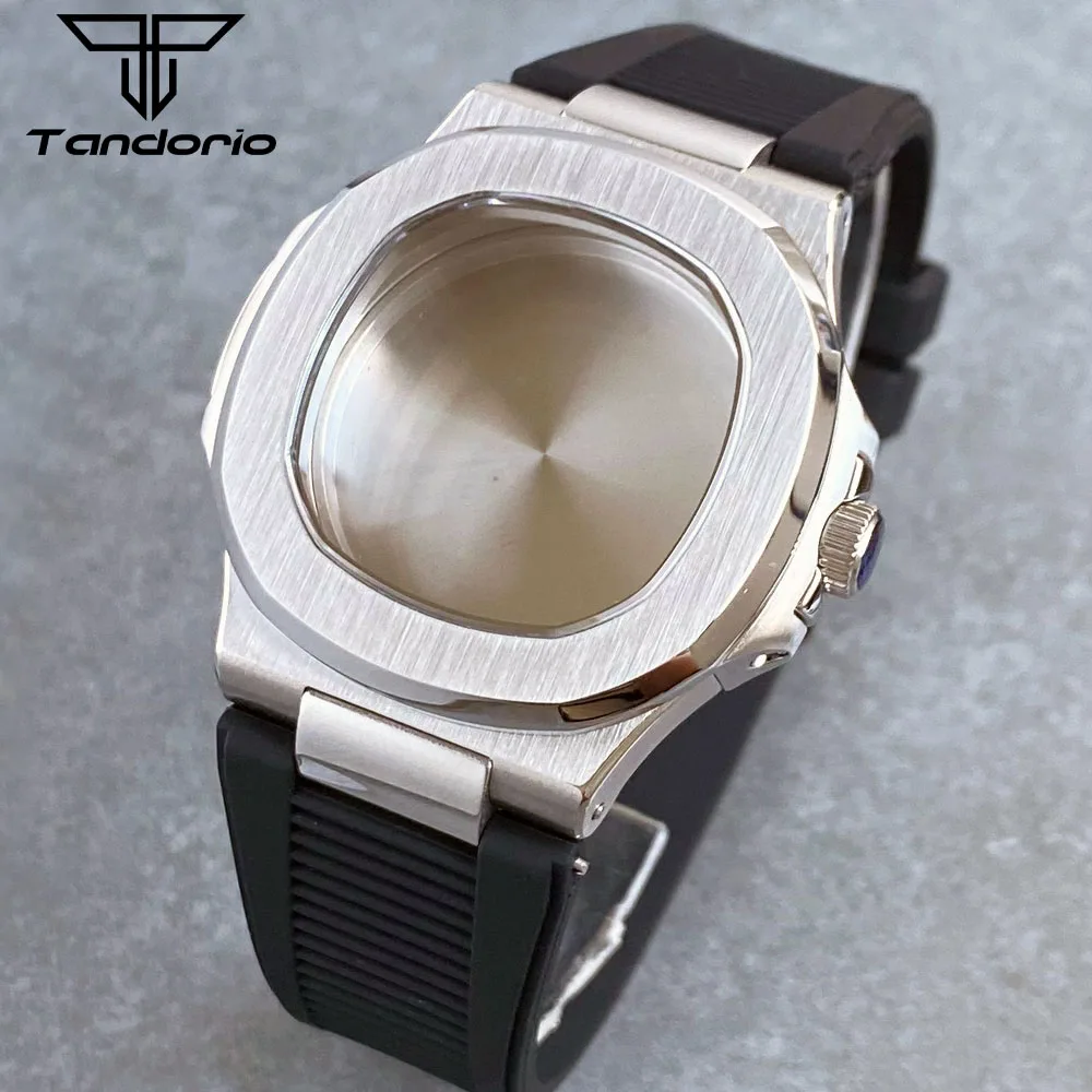 Tandorio 40mm Stainless Steel Watch Case Black Rubber Strap Fit NH35 NH36 Automatic Movement Screw For Nautilus Parts