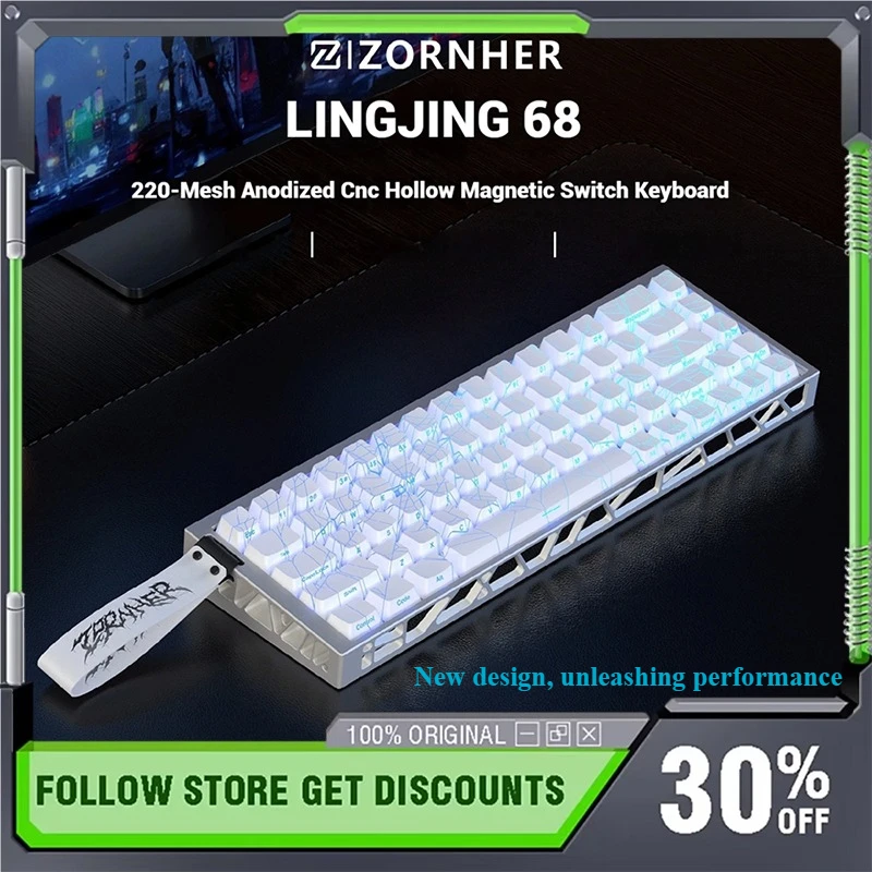 

Zoritado Lingjing68 Магнитный переключатель Проводная клавиатура с ЧПУ с низкой задержкой Индивидуальная игровая клавиатура для киберспорта Socd Аксессуары для ноутбуков