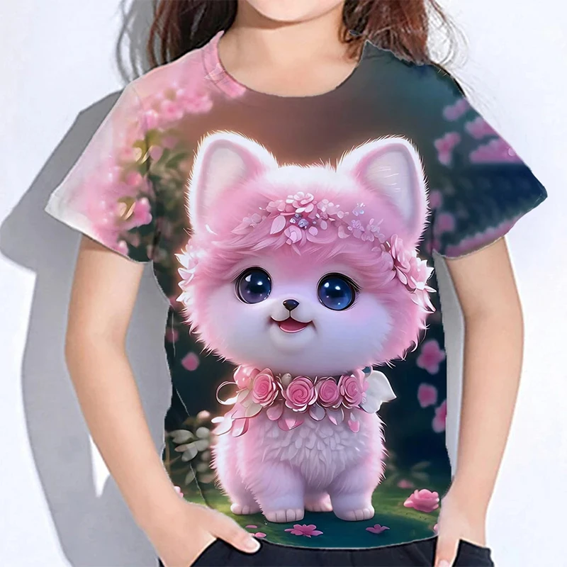 Kids T-shirt Clothes For Girls Cartoon Kawaii Cat 3D Printed Short Sleeve Children T-Shirt Flower 3D T-shirt Girl Tees Shirts