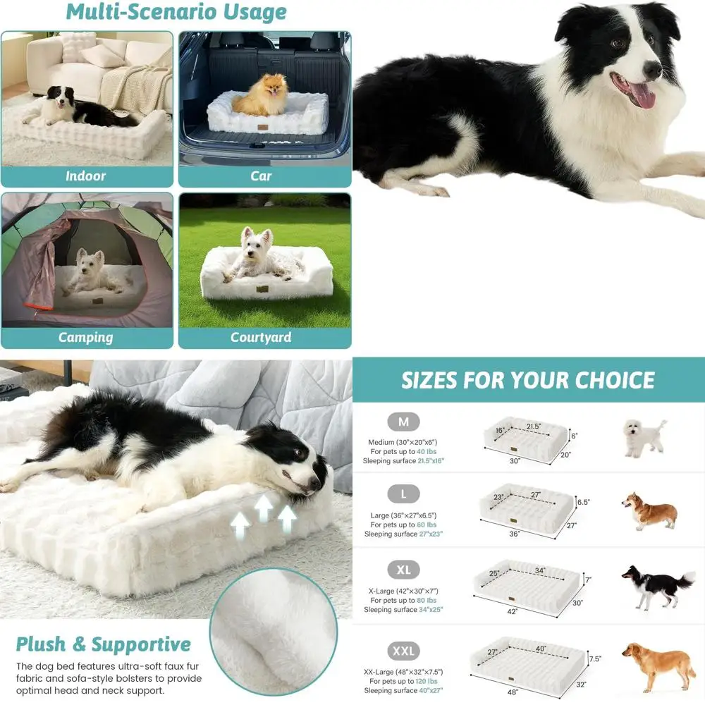 

Orthopedic Large Dog Bed with Waterproof Cover, U-Shaped Faux Fur Couch, XL Beige 42x30x7