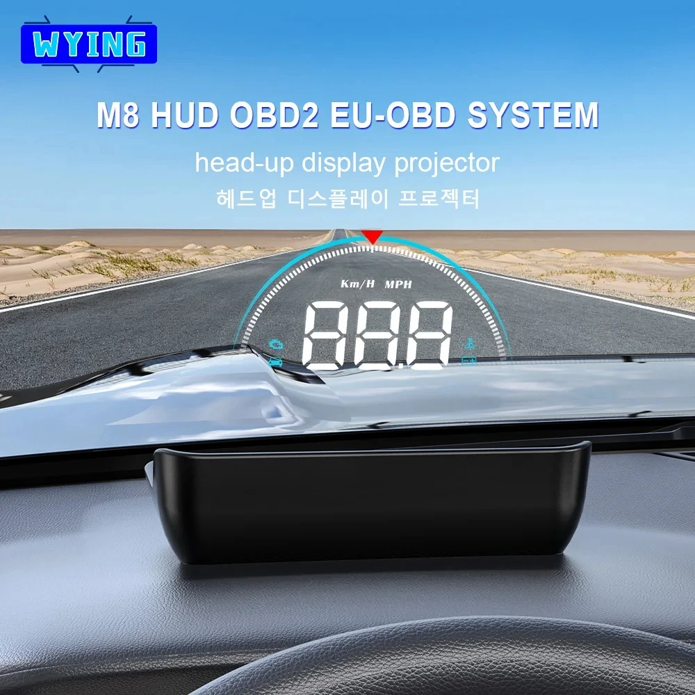 WYING M8 OBD2 EU-OBD Speed Car HUD Head Up Display Car Electronic Speedometer Voltage Alarm Projector Driving