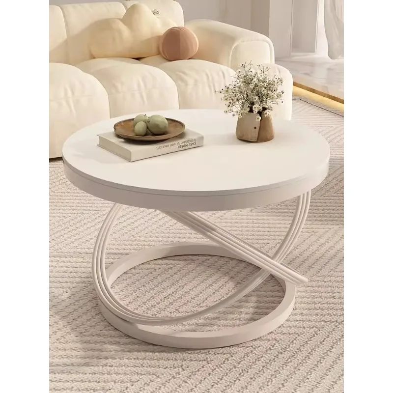

Nordic cream wind simple small coffee table new home rock slab round coffee table balcony table combination