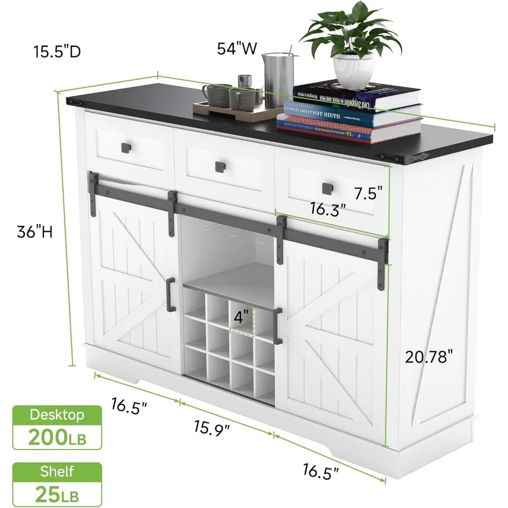 خزانة بار النبيذ، 54 خزانة بار القهوة مع مساحة تخزين، باب الحظيرة المنزلقة، النبيذ والزجاج، عازلة كبيرة ريفية