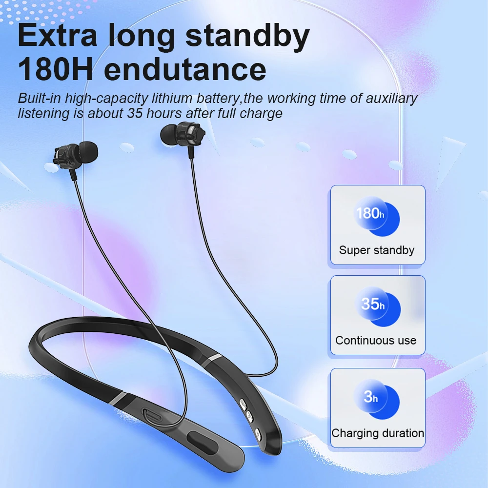 Bluetooth Hearing Aids for Deafness Rechargeable Neck Wear Wireless Hearing Aid Low Noise Adjustable Volume Sound Amplifier