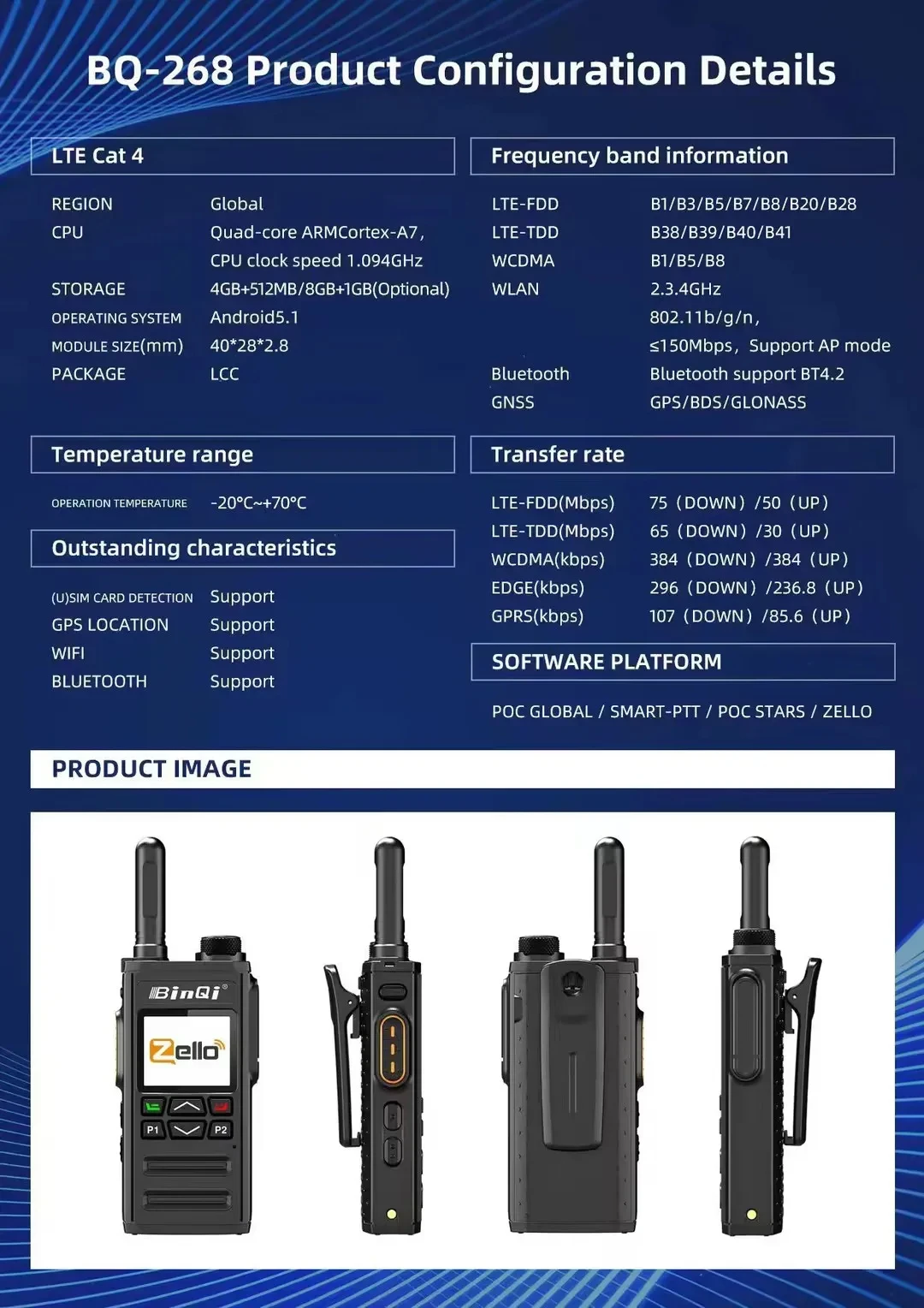 جهاز اتصال لاسلكي Binqi-walkie talkie ، 4g ، مع واي فاي ، وسيم ، وأحمر ، وواي فاي ، وراديو ، وpoc ، وأندرويد ، سنوات