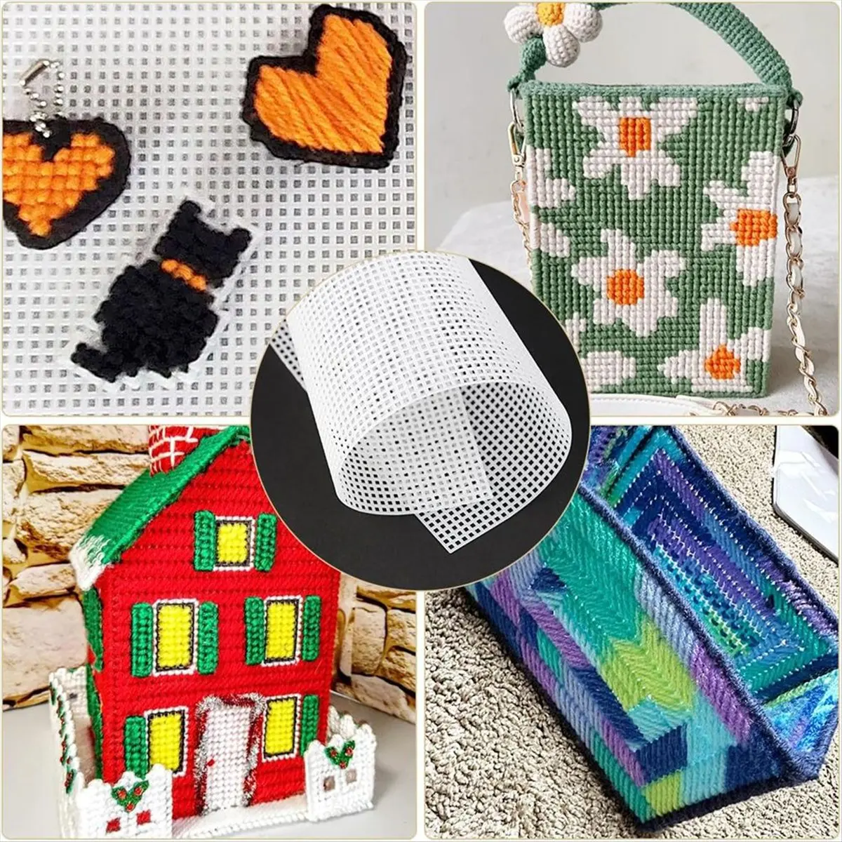 COFA 4 Pieces Plastic Mesh Canvas Sheets 10.2 X 13 Inch Mesh Sheet Canvas Sheets for Embroidery, Knit Crochet Projects 7 CT