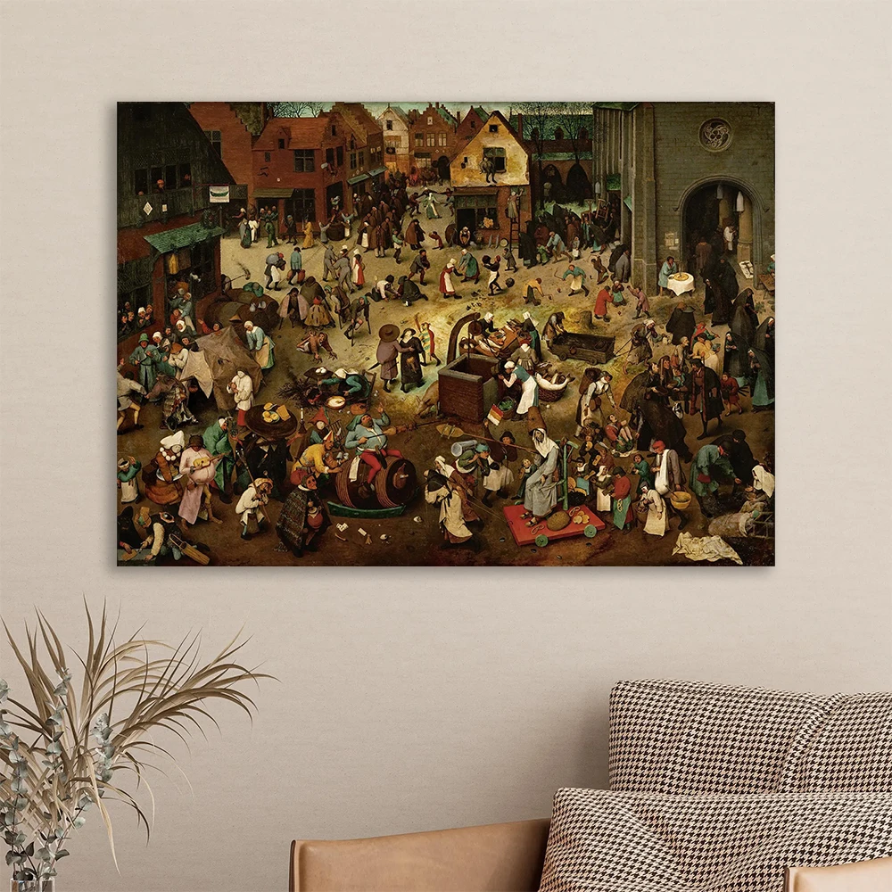Pieter Bruegel the Elder Print The Fight Between Carnival and Lent Art Canvas Painting The Fall of the Rebel Angels Poster Decor
