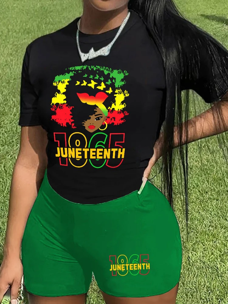 XXS-6XL Set celana pendek lengan pendek leher bulat ukuran Plus mode wanita Set warna gradien kontras garis Reggae ZOOY