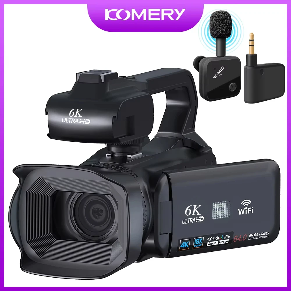 KOMERY Full 4K Professional Video Camera 64MP WiFi Camcorder