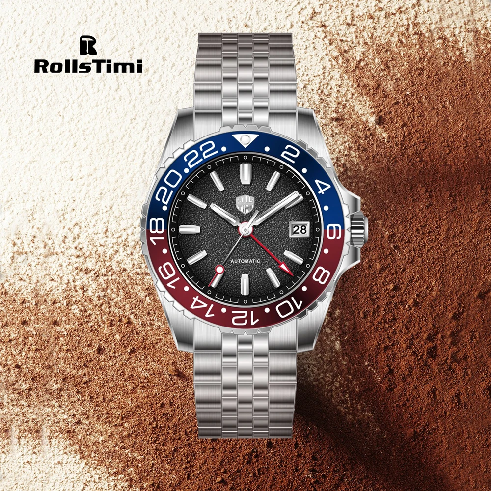 

2025 New RollsTimi Men's Watches Luxury GMT Automatic Watch For Man NH34 Mechanical Wristwatch AR Sapphire Mirror Luminous Clock