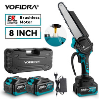 YOFIDRA  8 Inch Mini Brushless Electric Chainsaw Cordless Garden Woodworking Pruning Saw Power Tool for Makita 18V Battery