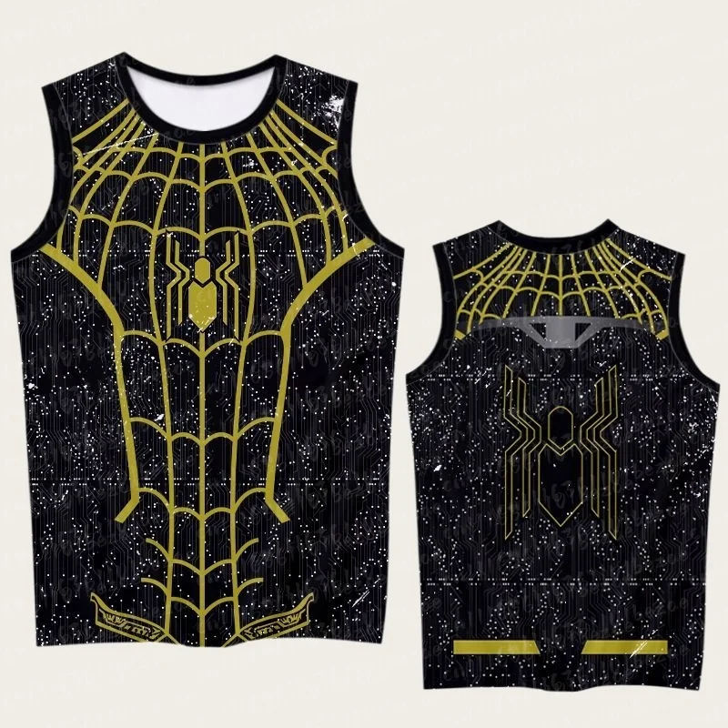 Eltern-Kind Spider Hero 3D-Druck Ärmelloses Tanktop, Rot-Blau-Goldenes Netzmuster Sporttrikot, 100% Polyester Atmungsaktiv – Detail 15