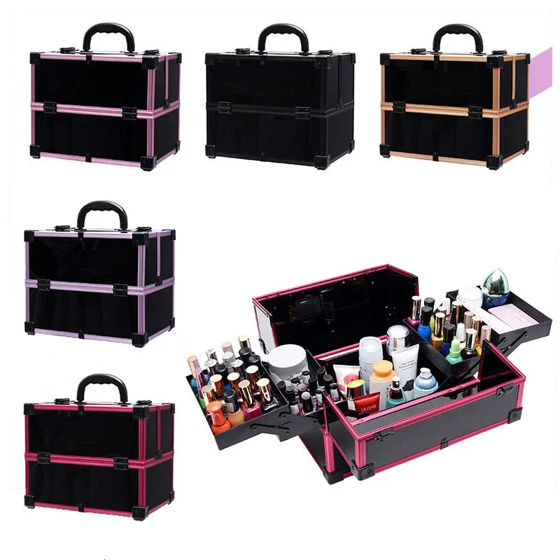 

Новая Профессиональная косметичка, женская косметичка, женский корейский органайзер для косметики из сплава, Вместительная дорожная сумка для хранения