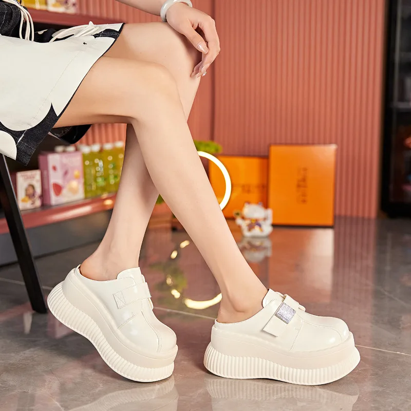 Fujin 11cm Slippers Patent  Leather Platform Wedge Sneakers Pumps Summer Women ROME Hidden Heels Sandals Ladies Fashion Shoes