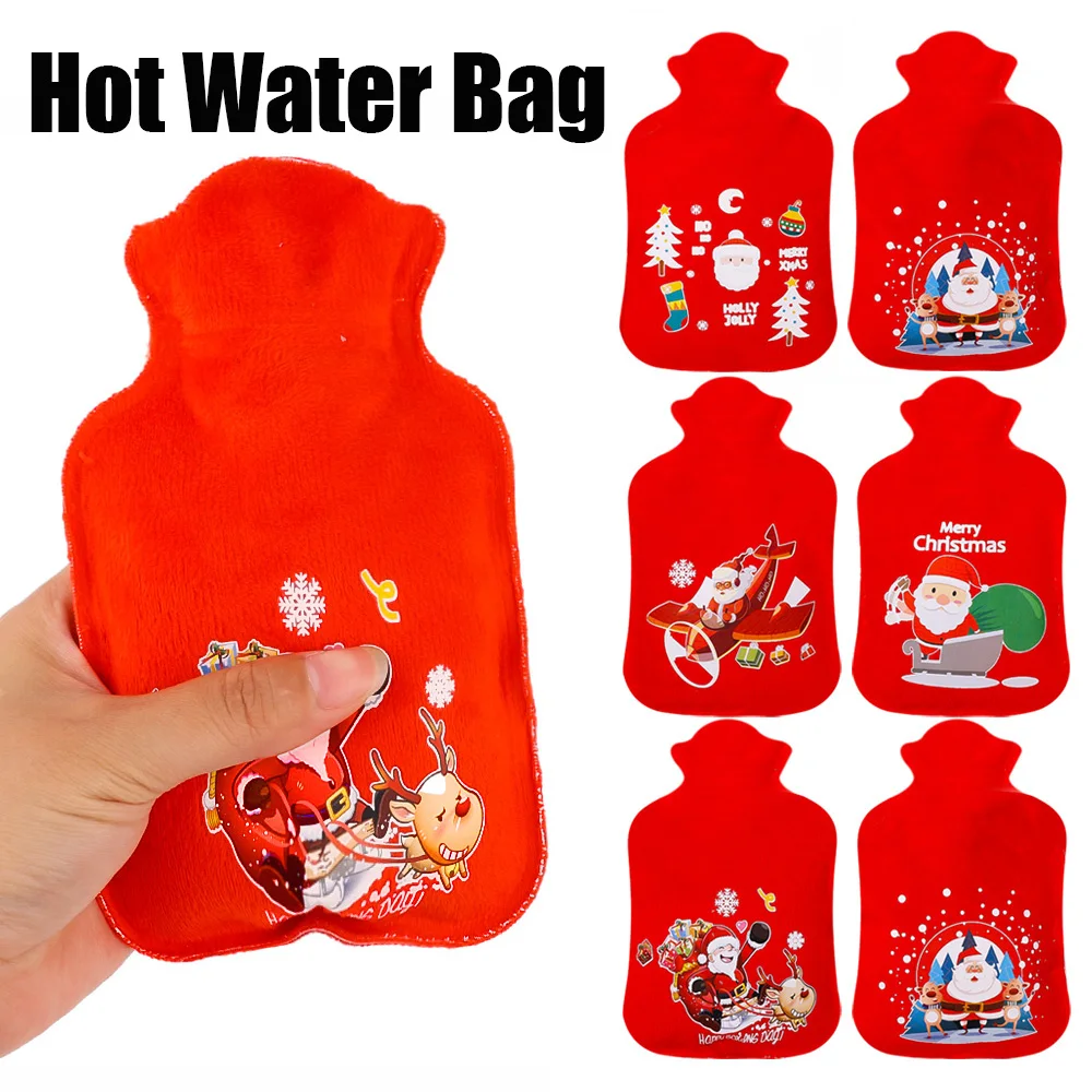 Christmas Hot Water Bag Cartoon Santa Claus Elk Hot Water Bag Large Capacity Plush Baby Velvet Warm Water Bag Christmas Gift