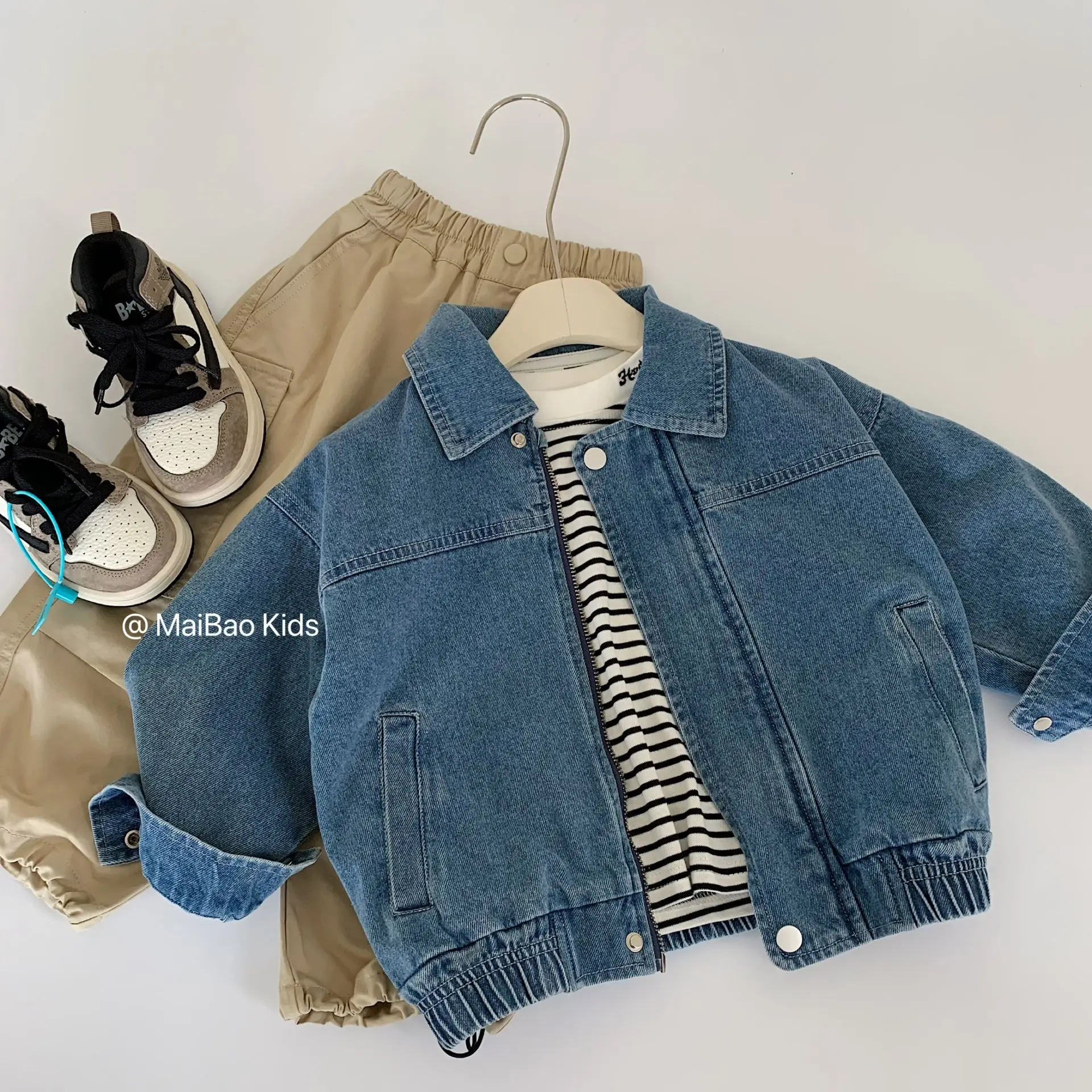 

Ins Autumn Children Boys Jacket Turn Down Collar Long Sleeved Toddler Boys Coat Zipper Pocket Elastic Waist Infant Baby Boys Top