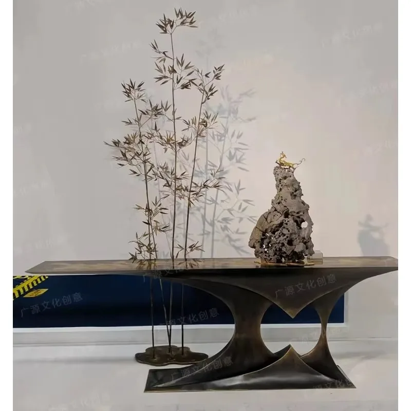 

LTT indoor living room floor ornament new Chinese metal handicraft simulation bamboo leaf decoration