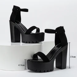 Eilyken Summer New Design Chunky Platform Open Toe Sandals Women Fashion Square High Heels Shoes Buckle Strap Pumps