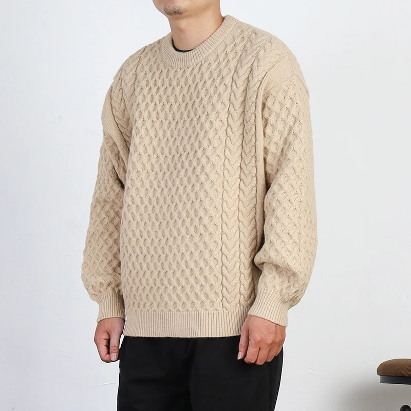 Autumn and Winter New Japanese Retro Heavyweight Knitted Sweater Men's Fashion Simple Washed Thick Loose Casual Knitwear Coat