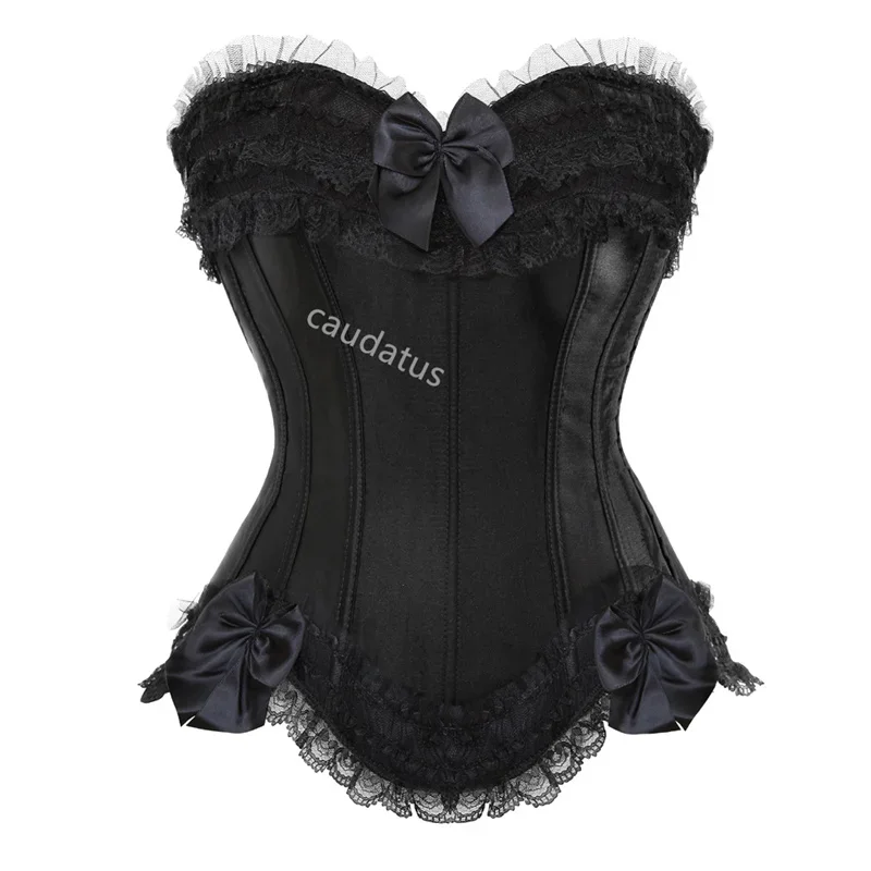 

Black Corset Top Women Bustier Satin Overbust Zipper Sexy Lingerie Plus Size Vintage Lace UP Big Bust Costume Femmes Red