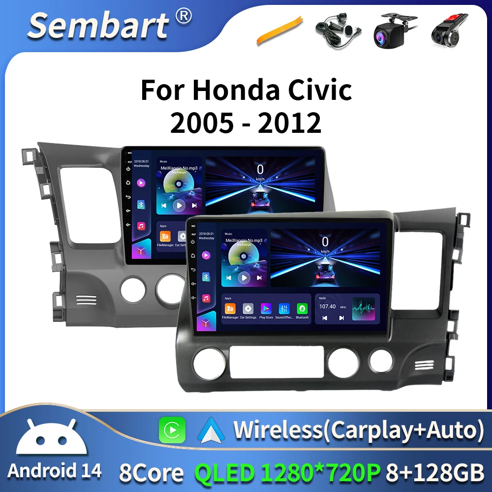 2 Din автомобильный радиоприемник Android 14 для Honda Civic 2005-2012 мультимедийный видеоплеер 4G Carplay авто стерео GPS навигация головное устройство