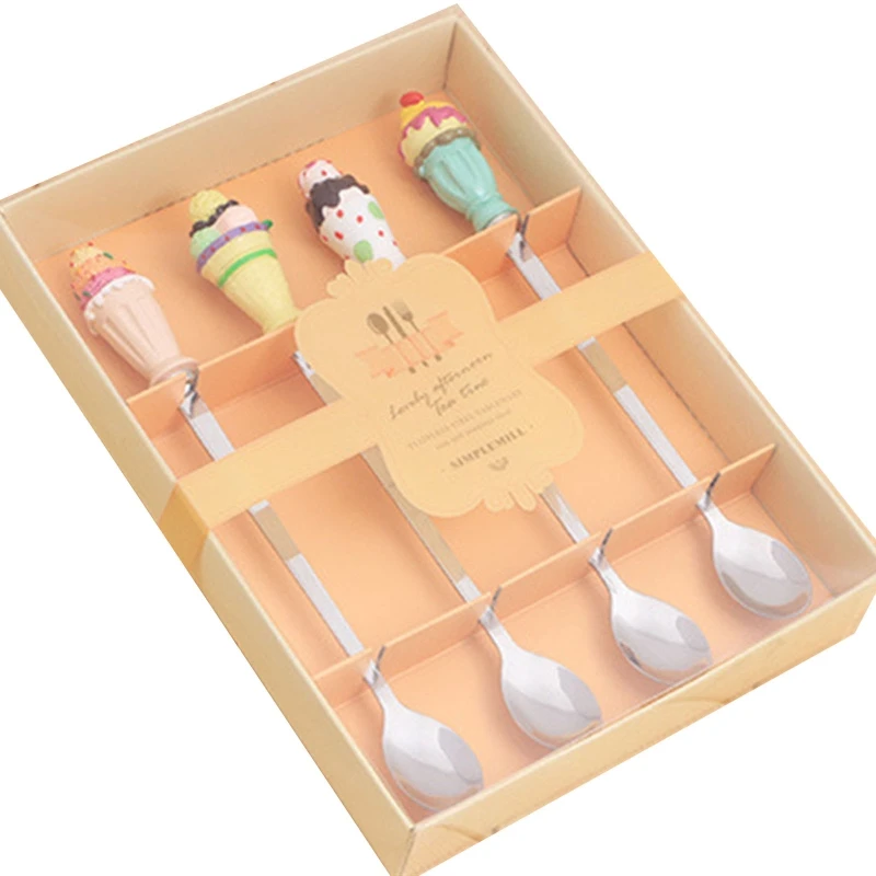 4 Pieces Ice Cream Spoons Stainless Steel Material Spoons Coffee Stirring Spoons Dropshipping